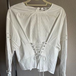 WHITE LACE FAUX CORSET TOP